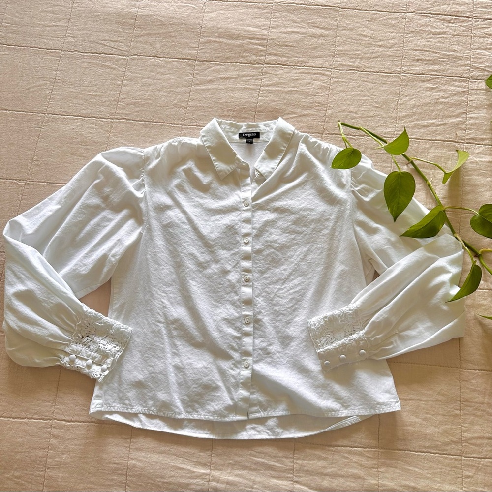Express Button-Down Puff-Sleeve Blouse - image 9